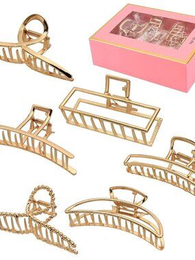 6 Pack Large Metal Hair Claw Clips - 4 Inch Big gold hair clips,Perfect Jaw hair